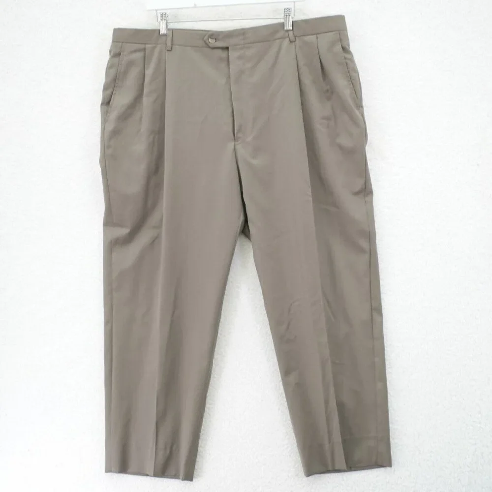 Hart Schaffner Marx Wool Beige Pleated High Rise Dress Pants Trousers 43/28 Line